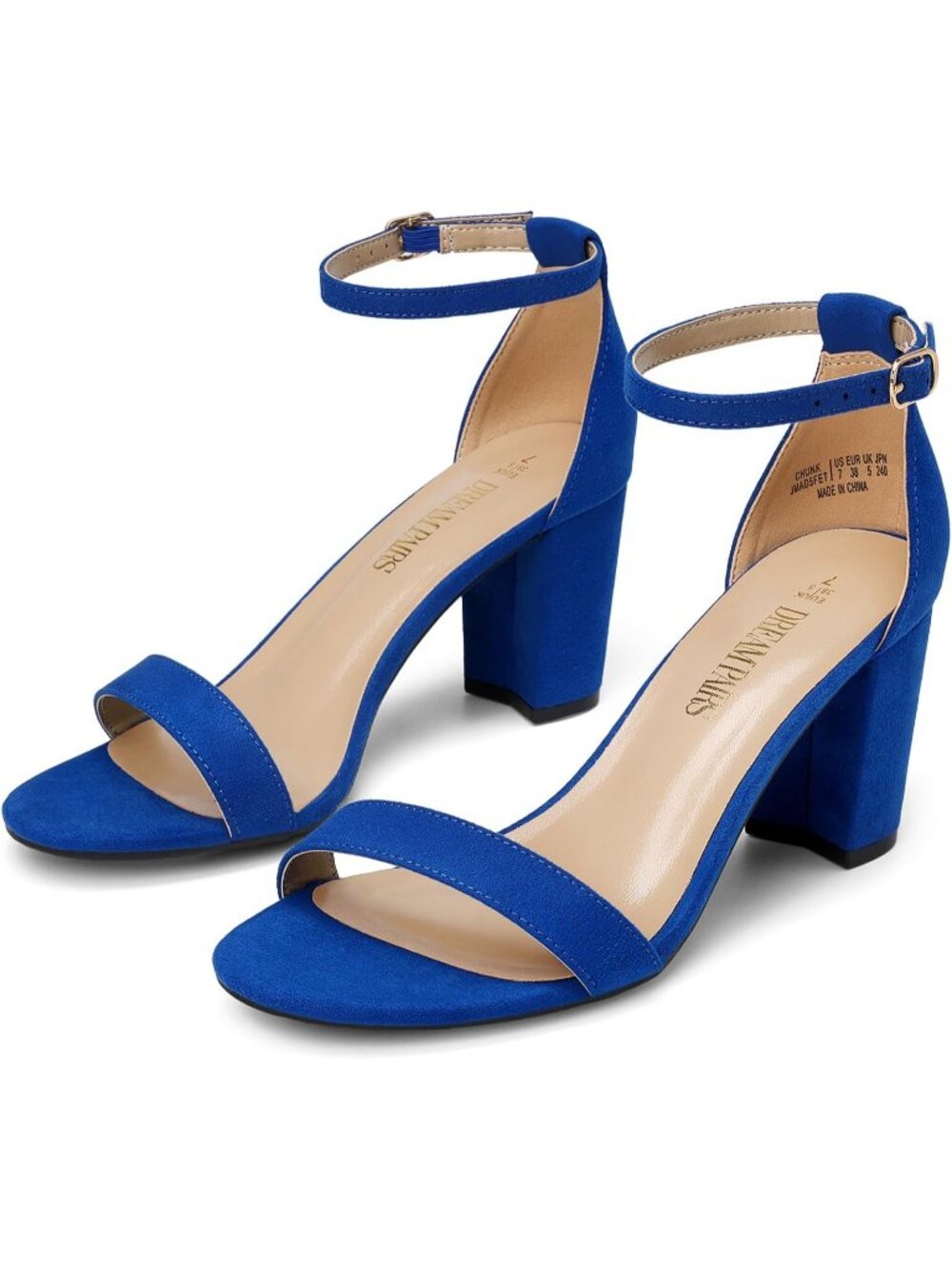 Dream Pairs Women's Royal Blue Open Toe Ankle Strap Comfort Block Heel Sandals